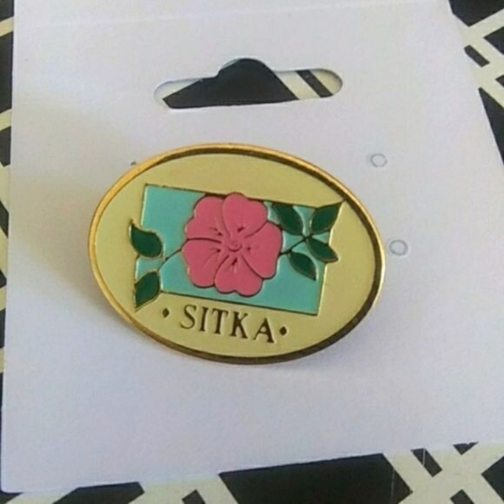 Vintage Sitka Alaska Floral Enameled Pin